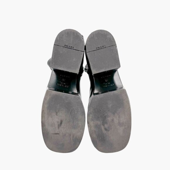 Prada Triangle Logo Platform Boots EU 39 US 9 Black Stretch Nappa Tech Mid Calf - Picture 10 of 16